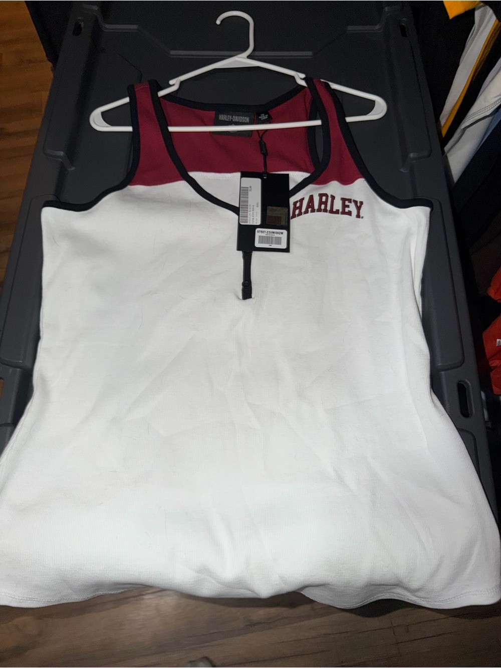 Harley-Davidson White and Burgundy Women's Tank Top with Black Trim